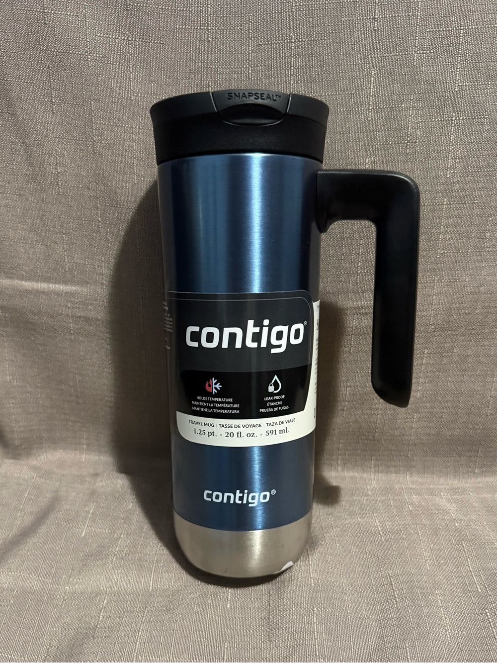 Contigo Blue Stainless Steel Travel Mug with Black Handle